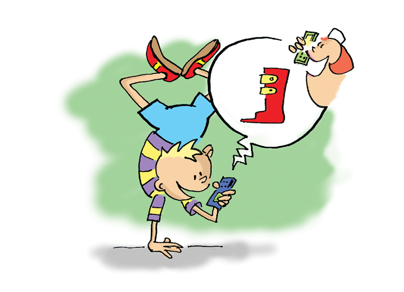 Tegning - Peter snakker i telefon med bandagisten Sara