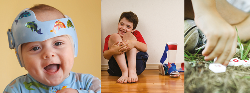 Baby og en dreng med fodkapsel