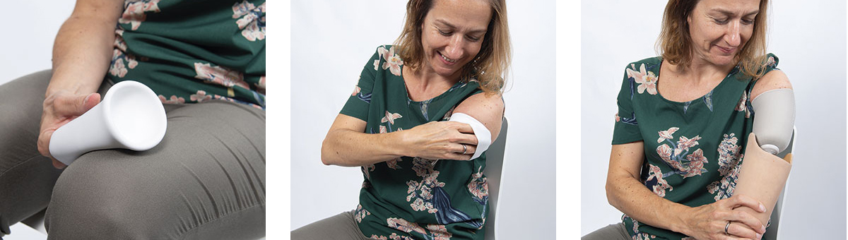 Kvinde påfører armliner på amputeret arm - Sahva